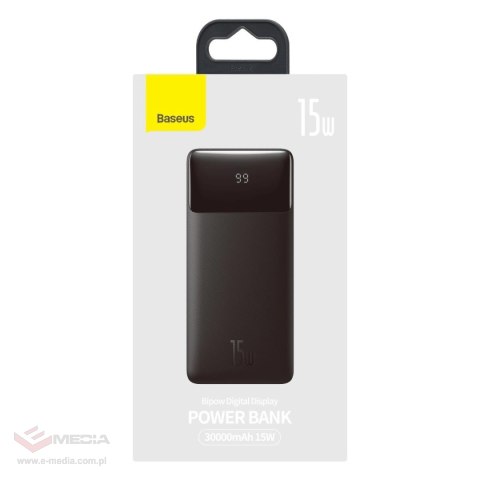 Zestaw powerbank 30000mAh 15W Baseus Bipow - czarny + kabel USB 4w1 microUSB / Lightning / 2 x USB-C - USB-A 1.2m - czarny