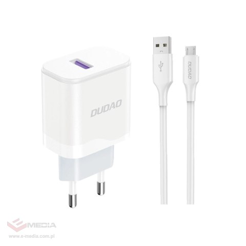 Ładowarka Dudao A20EU sieciowa USB-A 18W - biała + kabel USB-A - micro USB