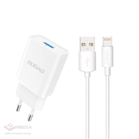 Ładowarka sieciowa Dudao A4EU USB-A 2.1A - biała + kabel USB-A - Lightning