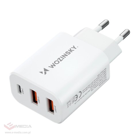 Ładowarka sieciowa Wozinsky CWCUCW 30W USB-C / 2 x USB-A - biała