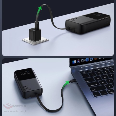 Mini powerbank Joyroom JR-PBC06 z wbudowanymi kablami USB-C / Lightning 30W 10000mAh - czarny