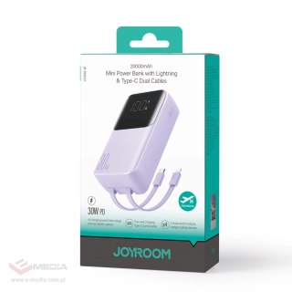 Mini powerbank Joyroom JR-PBC07 20000mAh 30W z kablami USB-C i Lightning - fioletowy