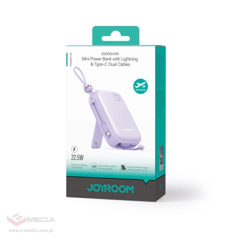 Powerbank Joyroom JR-L008 Plus Cutie Series 22.5W 20000mAh ze stojakiem + kabel USB-A - USB-C - fioletowy