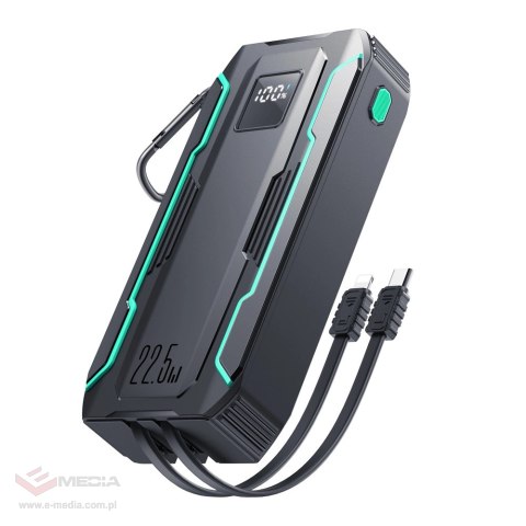 Powerbank Joyroom JR-L018 22.5W 20000mAh z wbudowanymi kablami USB-C / Lightning - czarny