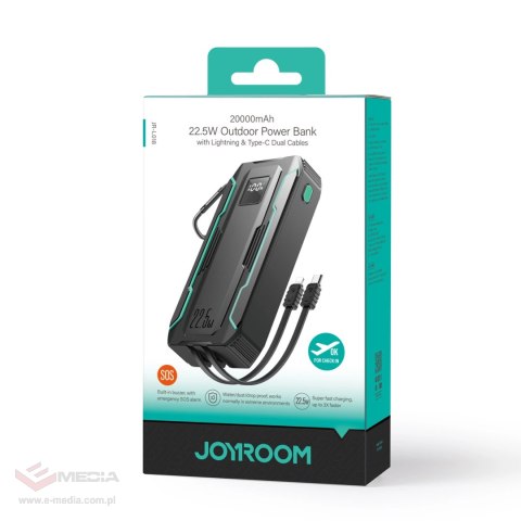 Powerbank Joyroom JR-L018 22.5W 20000mAh z wbudowanymi kablami USB-C / Lightning - czarny