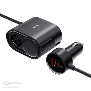 Adapter Baseus High Efficiency Pro 2x gniazdo zapalniczki z ładowarką USB-A USB-C 30W - czarny