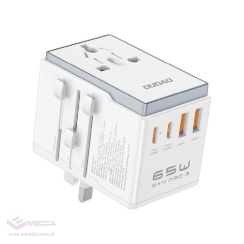 Adapter podróżny Dudao A65Pro 65W EU / US / JP / AUS / UK 2x USB-C 2x USB-A - biały