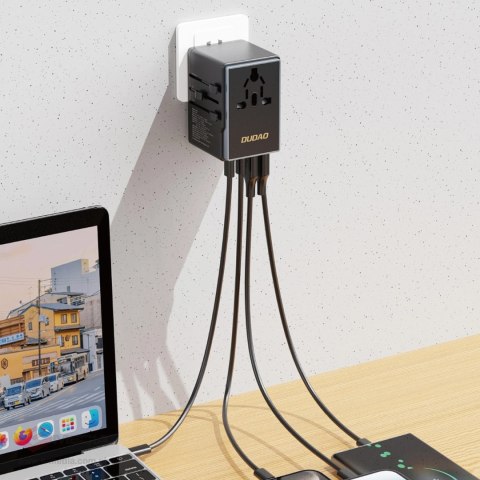 Adapter podróżny Dudao A65Pro 65W EU / US / JP / AUS / UK 2x USB-C 2x USB-A - czarny