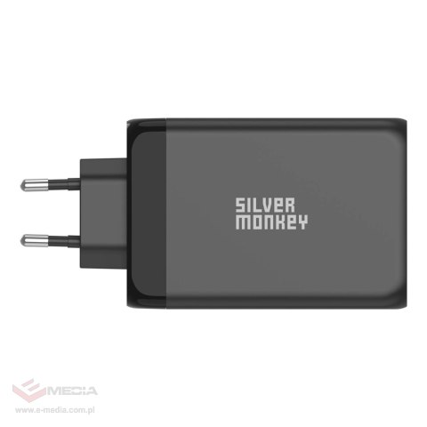 Ładowarka sieciowa Silver Monkey GaN 130W 3x USB-C PD 1x USB-A 3.0 QC - czarna