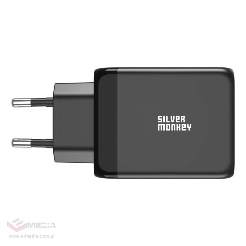 Ładowarka sieciowa Silver Monkey GaN 65W 2x USB-C PD 1x USB-A QC 3.0 - czarna