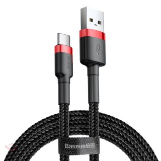 Baseus Cafule Cable wytrzymały nylonowy kabel przewód USB / USB-C QC3.0 2A 2M czarno-czerwony (CATKLF-C91)