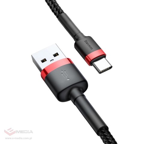 Baseus Cafule Cable wytrzymały nylonowy kabel przewód USB / USB-C QC3.0 2A 2M czarno-czerwony (CATKLF-C91)