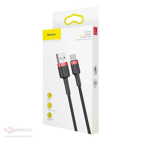 Baseus Cafule Cable wytrzymały nylonowy kabel przewód USB / USB-C QC3.0 2A 2M czarno-czerwony (CATKLF-C91)