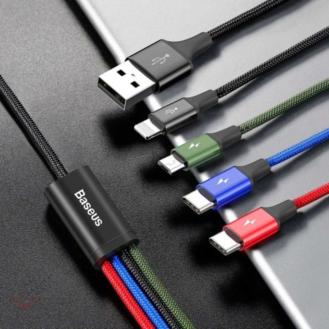 Baseus kabel przewód USB 4w1 Lightning / 2x USB Typ C / micro USB w nylonowym oplocie 3.5A 1.2m czarny (CA1T4-B01)