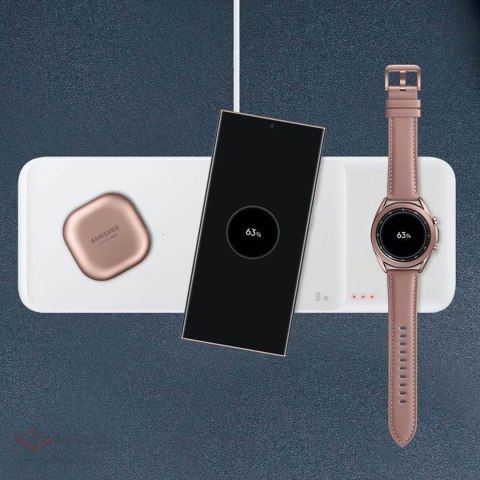 Ładowarka Samsung Trio EP-P6300TWEGEU indukcyjna 3w1 do telefonu / Galaxy Watch / Buds - biała + ładowarka sieciowa + kabel