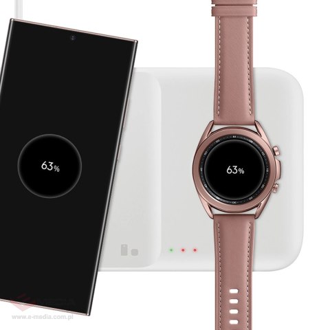 Ładowarka Samsung Trio EP-P6300TWEGEU indukcyjna 3w1 do telefonu / Galaxy Watch / Buds - biała + ładowarka sieciowa + kabel